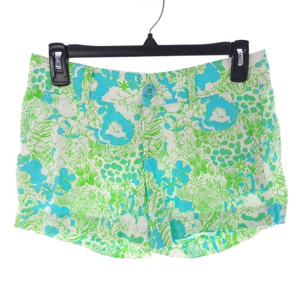 Lilly Pulitzer Womens Floral Size 00 Blue Green The Callahan Cotton Short